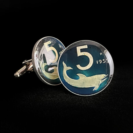 Italy // Dolphin 5 Lire Coin Cufflink