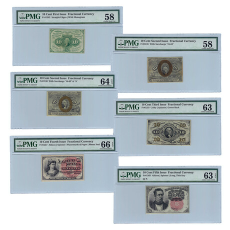 10-Cent United States Fractional Currency Collection // Set of 6 // PMG Certified