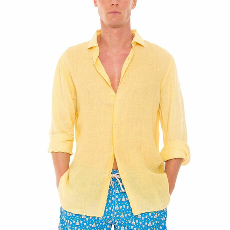 Wide Collar Dress Shirt // Yellow (S)