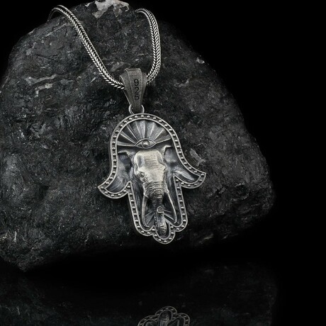 Hamsa, the Eye, and Elephant Necklace