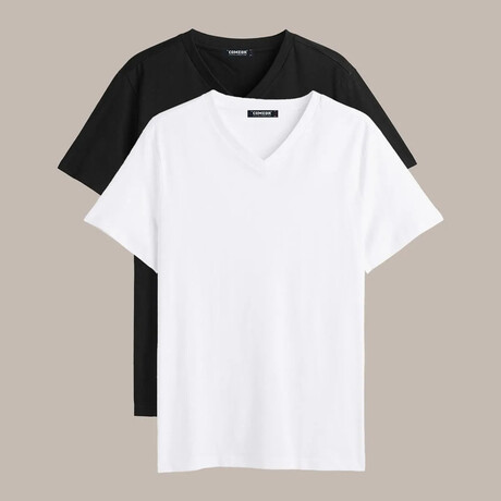 V Neck Tees // 2 Pack // Black, White (S)