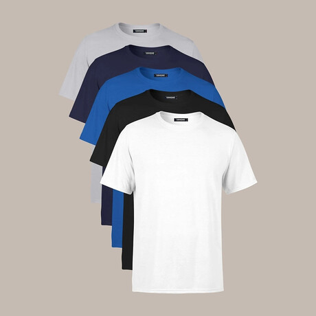 Crew Neck Tees // 5 Pack // Gray, Navy Blue, Black, White (S)