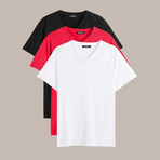 V Neck Tees // 3 Pack // Black, Red, White (2XL)