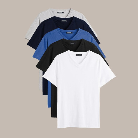 V Neck Tees // 5 Pack // Gray, Navy Blue, Black, White (S)