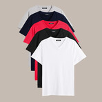 V Neck Tees // 5 Pack // Gray, Navy, Red, Black, White (L)