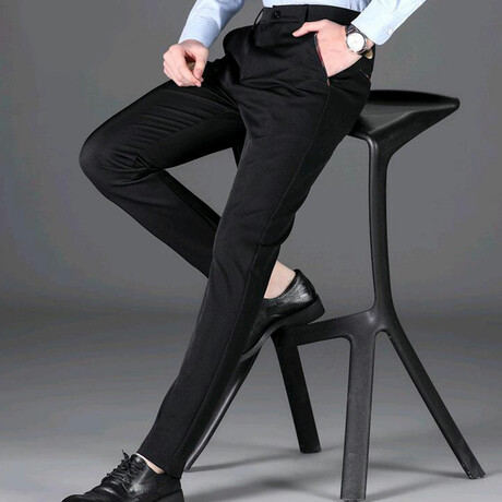 Contrast Trim Slim Fit Pants // Black + Multicolor (28)