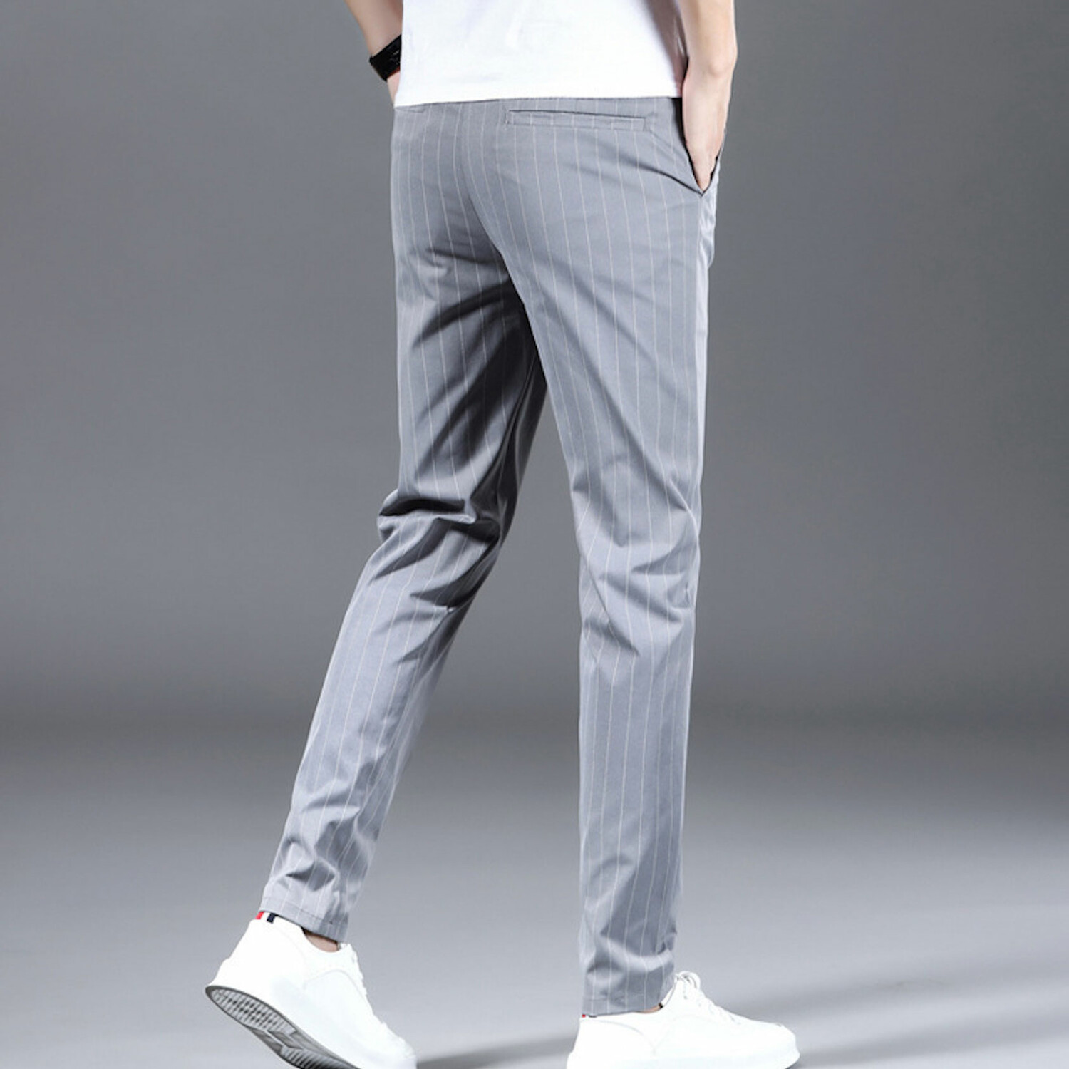 Striped Slim Fit Pants // Gray (38) - Amedeo Exclusive Slim Fit Pants ...
