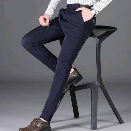 Contrast Trim Slim Fit Pants // Style 2 // Navy + Gray (28)