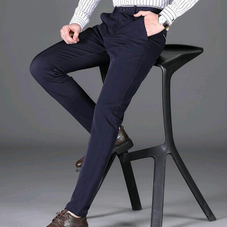 Contrast Trim Slim Fit Pants // Style 2 // Navy + White (28)