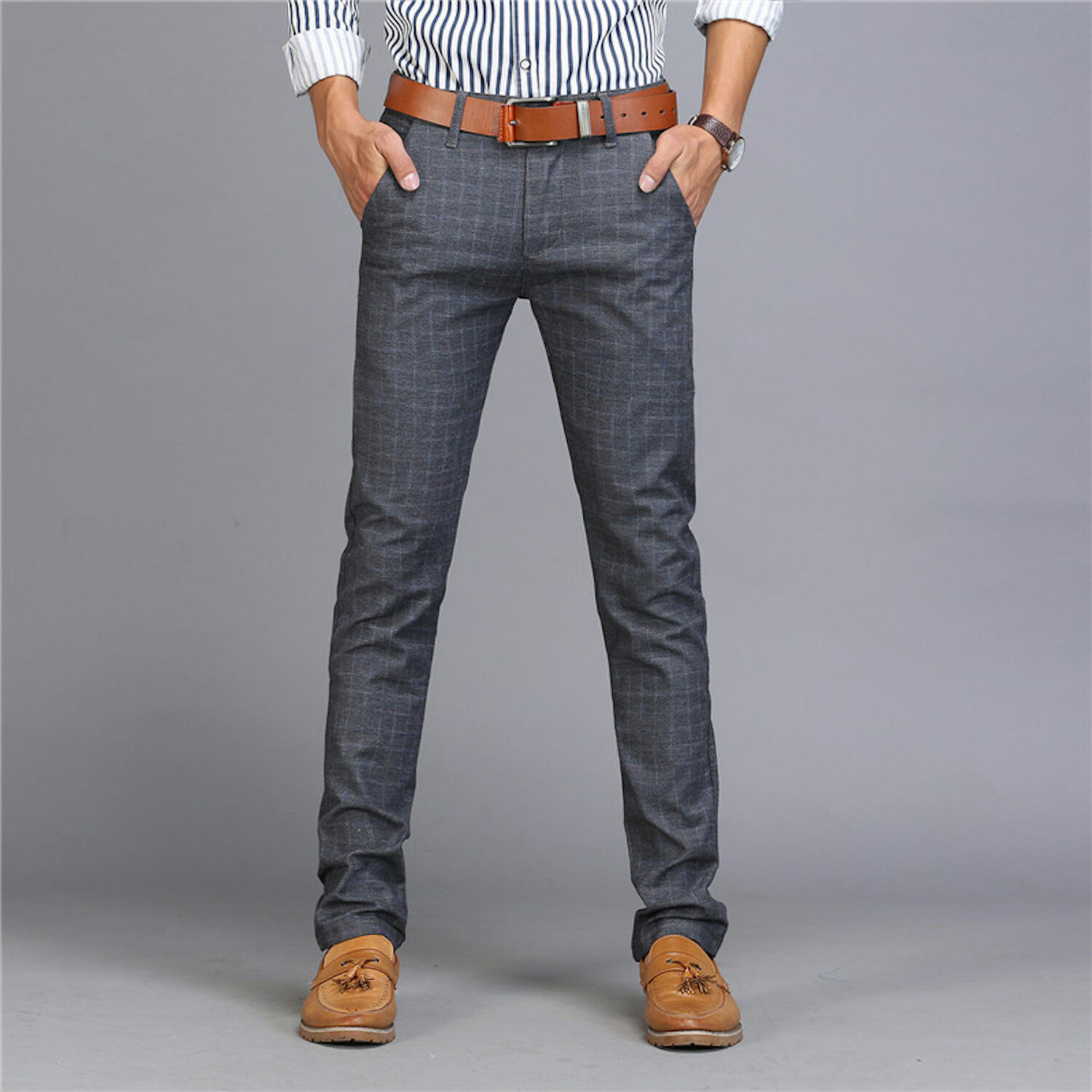 Grid Print Slim Fit Pants // Dark Gray (36) - Amedeo Exclusive Slim Fit ...