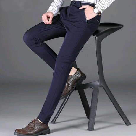 Contrast Trim Slim Fit Pants // Style 2 // Blue (28)