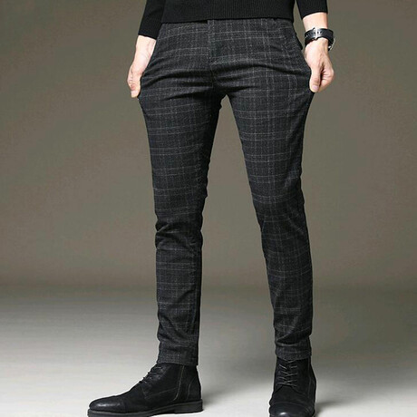 Grid Print Slim Fit Pants // Style 2 // Dark Gray (32)