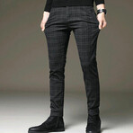 Grid Print Slim Fit Pants // Style 2 // Dark Gray (34)
