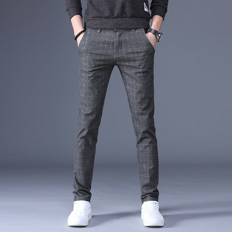 Grid Print Slim Fit Pants // Style 3 // Gray (28)