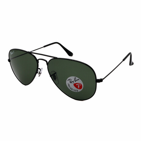 Unisex Aviator RB3025 2/58 Polarized Sunglasses // Black + Green Polarized
