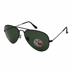 Unisex Aviator RB3025 2/58 Polarized Sunglasses // Black + Green Polarized