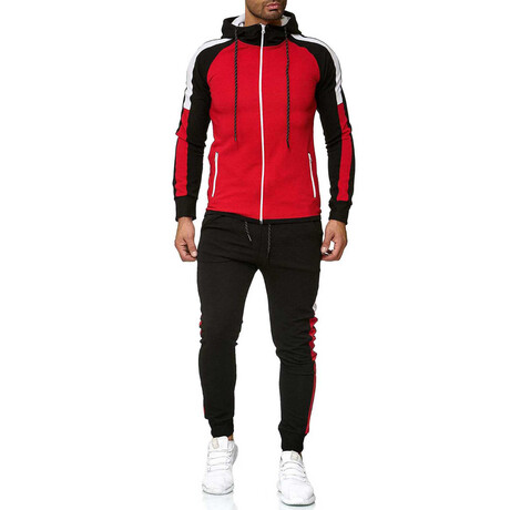 Color Block Tracksuit // Black + Red + White (XL) - Celino Workout Wear ...