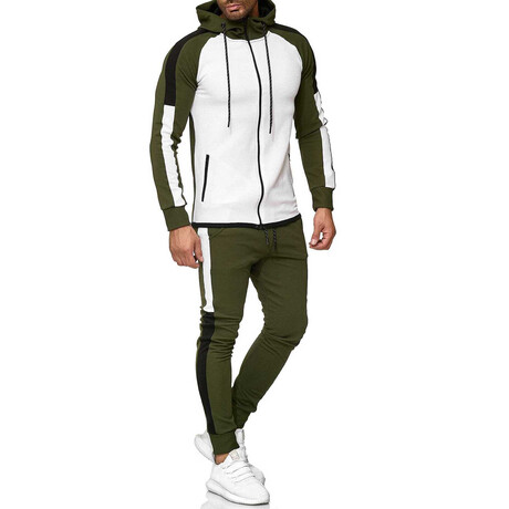 Color Block Tracksuit // Green + White + Black (M)