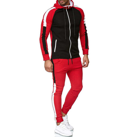 Color Block Tracksuit // Red + Black + White (M)