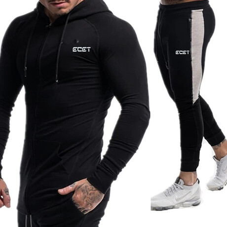 Contrast Stripe Tracksuit // Black + White (M)