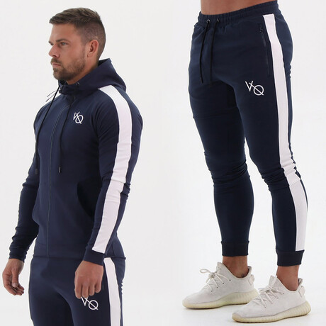 Hooded Workout Set // Navy Blue + White (M)