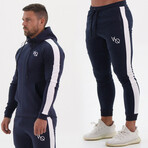 Hooded Workout Set // Navy Blue + White (L)