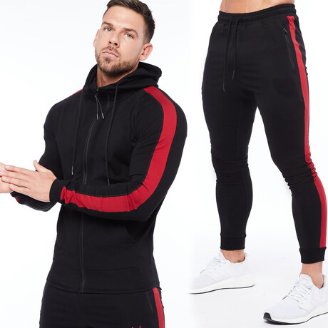 Contrast Stripe Workout Set // Black + Red (M)