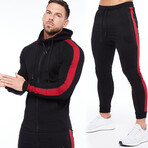 Contrast Stripe Workout Set // Black + Red (M)