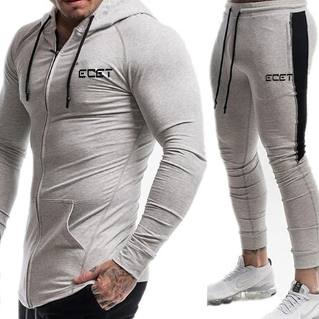 Contrast Stripe Tracksuit // Light Gray + Black (M)