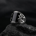 Curved Onyx Ring with Side Stones (7.5)
