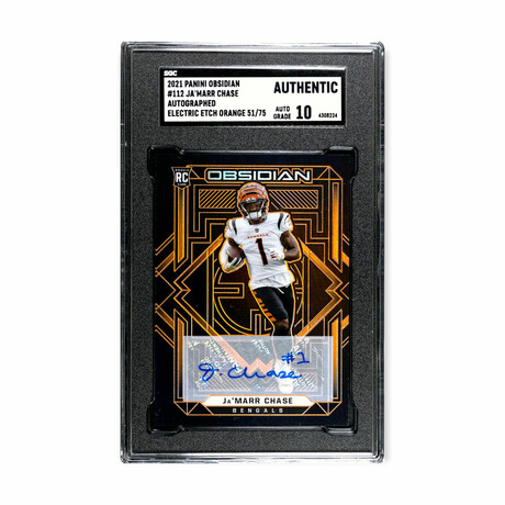 Ja'Marr Chase // 2021 Panini Obsidian Electric Etch Orange Autograph // Rookie Card // Limited Edition #51/75 // SGC 10 Auto Grade