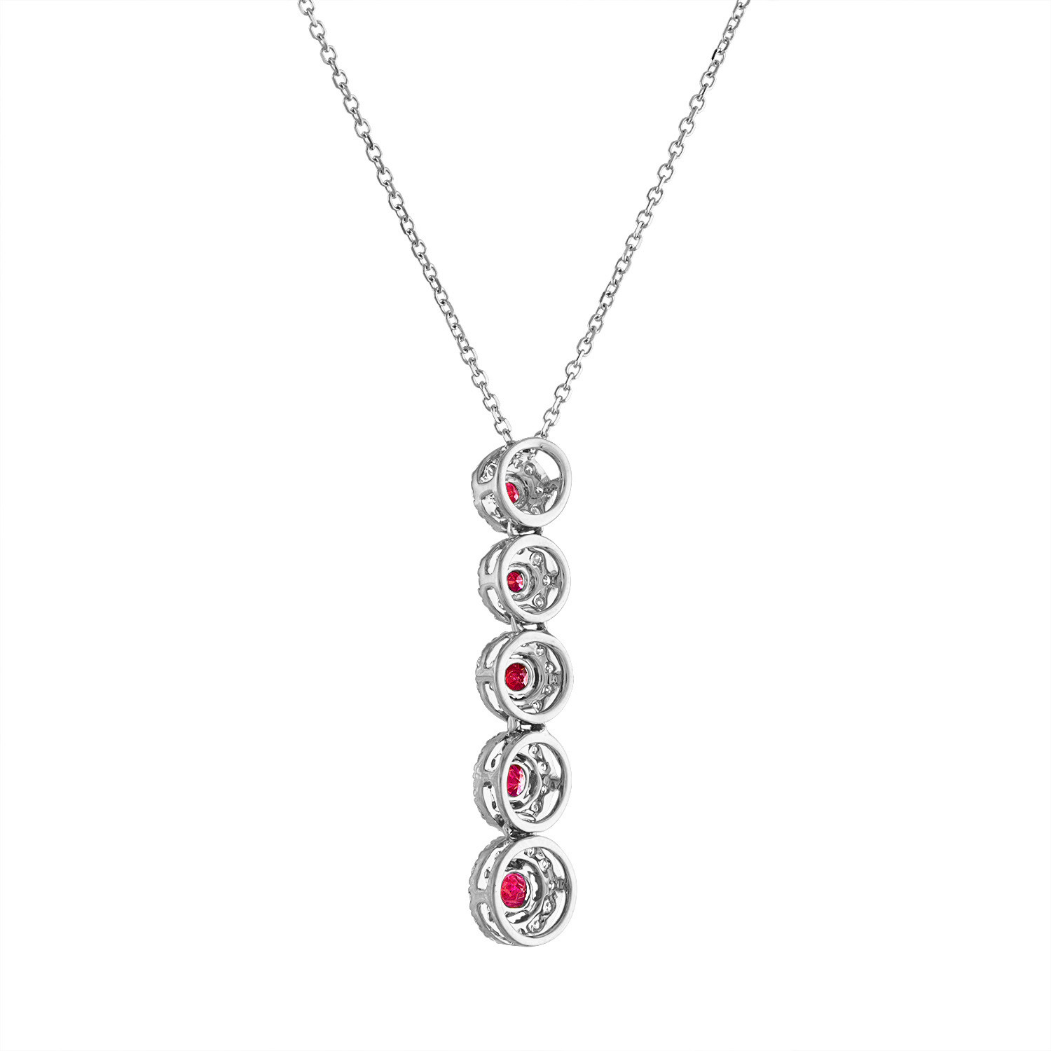 18K White Gold Diamond + Ruby Necklace // 18