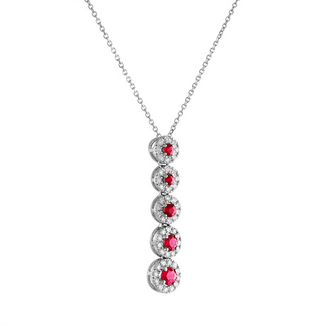 18K White Gold Diamond + Ruby Necklace // 18" // New