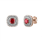 18K Rose Gold Diamond + Ruby Earrings // New