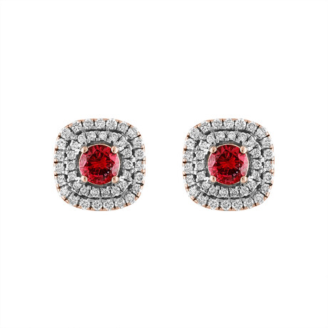 Tresorra // 18K Rose Gold Diamond + Ruby Earrings // New