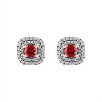 18K Rose Gold Diamond + Ruby Earrings // New