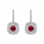 18K White Gold Diamond + Ruby Drop Earrings // New