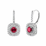 18K White Gold Diamond + Ruby Drop Earrings // New