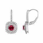 18K White Gold Diamond + Ruby Drop Earrings // New