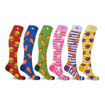 Food Lovers Expressive Knee-High Compression Socks // 6-Pairs (Small/Medium)