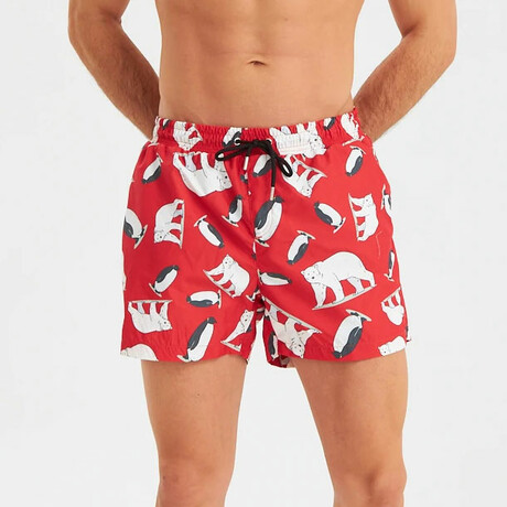 Arctic Animal Pattern Men's Swimsuit // Red, White, Black (S)