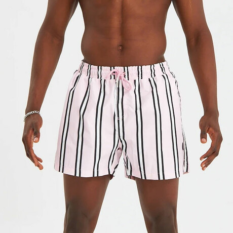 Striped Men's Swimsuit // Pink, Black, White (S)