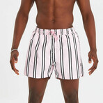 Striped Men's Swimsuit // Pink, Black, White (S)