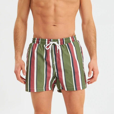 Mixed Stripe Men's Swimsuit // Green, Red, Blue, White (S)