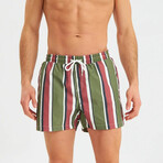 Mixed Stripe Men's Swimsuit // Green, Red, Blue, White (S)