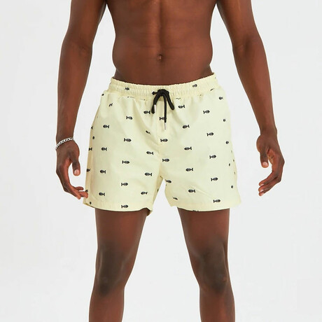 Fish Bone Pattern Men's Swimsuit // Yellow, Black (S)