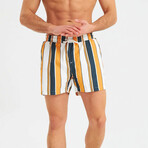 Mixed Stripe Men's Swimsuit // Navy, Mustard, White (XL)