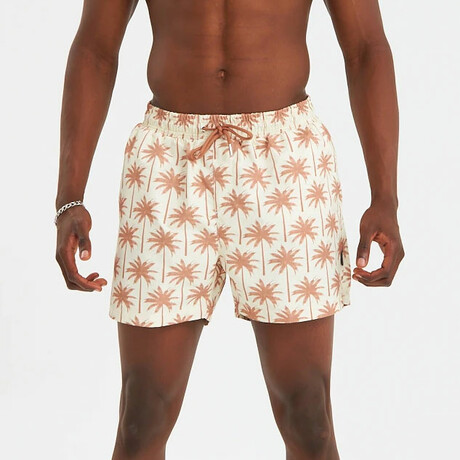 Palm Pattern Men's Swimsuit // Tan, Brown (S)