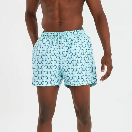 Abstract Geometric Pattern Men's Swimsuit // Turquiose (S)