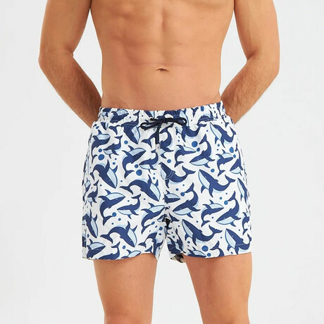 Whale Pattern Men's Swimsuit // Blue, White (S)